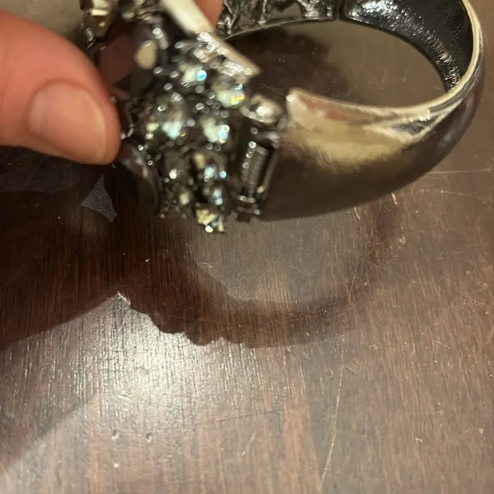 Glamorous Black and Silver Cuff Bracelet with Sparkling Stones